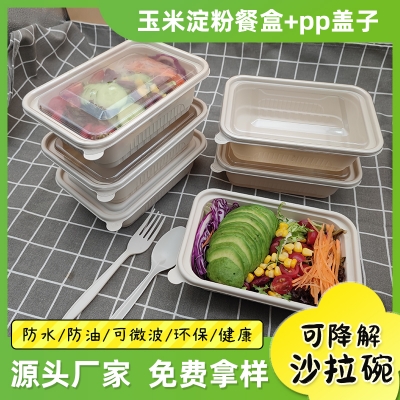 透明蓋子玉米淀粉餐盒一次性環保可降解餐具長方形外賣打包沙拉盒